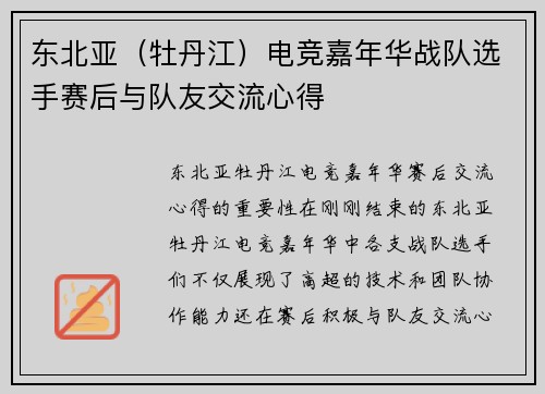 东北亚（牡丹江）电竞嘉年华战队选手赛后与队友交流心得