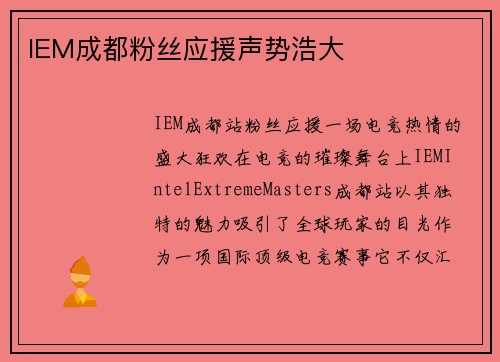 IEM成都粉丝应援声势浩大
